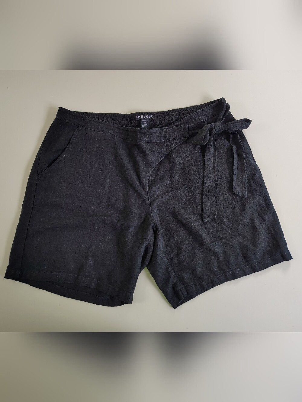Volcom Black Tie-Waist Linen Blend Women's Shorts